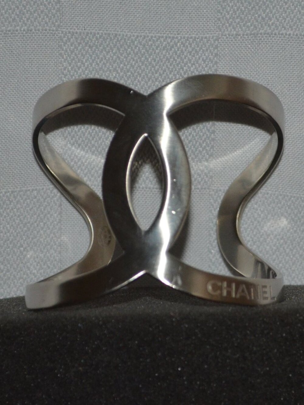 Chanel Silver Interlocking CC Cuff Bracelet